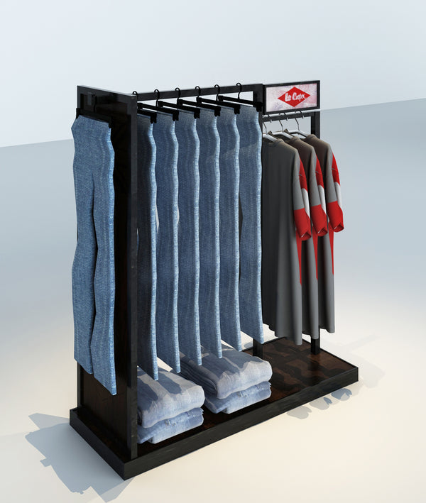 Fashion Wall Mounted Modular Metal Retail Purse Display Rack With LED Bar Light and Cabinet
