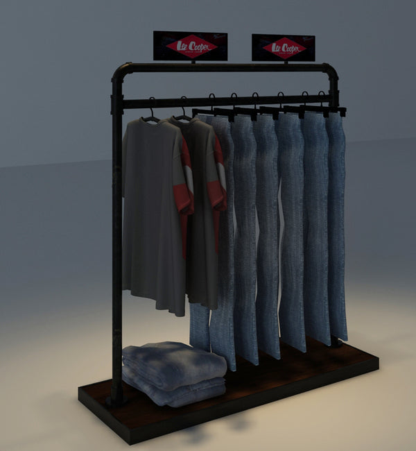 Fashion Wall Mounted Modular Metal Retail Purse Display Rack With LED Bar Light and Cabinet