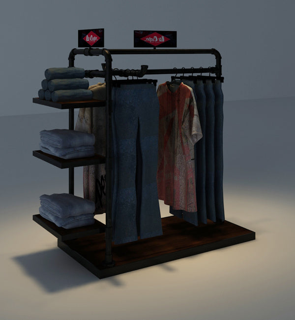 Fashion Wall Mounted Modular Metal Retail Purse Display Rack With LED Bar Light and Cabinet