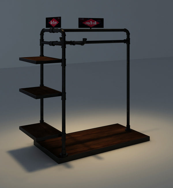 Fashion Wall Mounted Modular Metal Retail Purse Display Rack With LED Bar Light and Cabinet