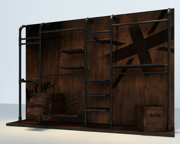 Fashion Wall Mounted Modular Metal Retail Purse Display Rack With LED Bar Light and Cabinet