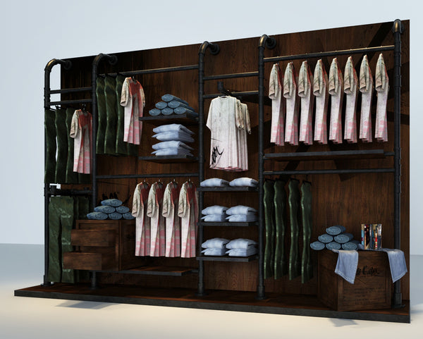Fashion Wall Mounted Modular Metal Retail Purse Display Rack With LED Bar Light and Cabinet
