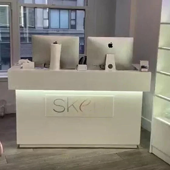 High Quality Modern White Reception Desk for Beauty Salon with LED Lights