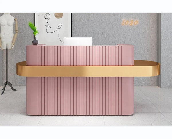 Modern Pink Reception Desk Beauty Salon Cashier Reception Counter Desk for Office