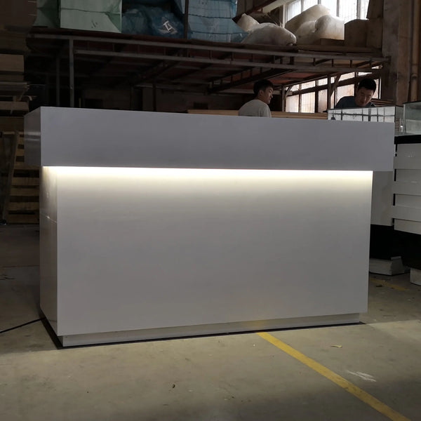 High Quality Modern White Reception Desk for Beauty Salon with LED Lights