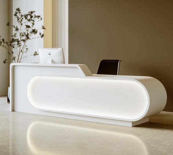 Modern I Shape Design White Office Reception Desk Beauty Salon Cashier Counter with LED Lights