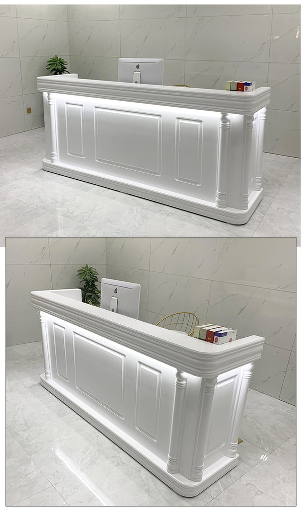 Customized Modern Office Furniture White Reception Front Desk with LED Lights